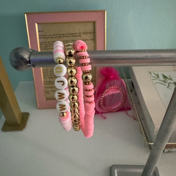 WWJD Pink & Gold Pastel Clay Christian Faith Jewelry Jesus Bracelet Heishi Style - Picture 8 of 8